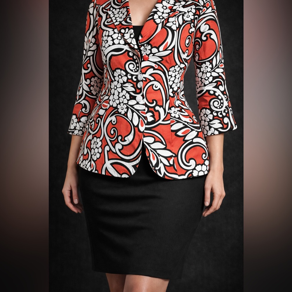 Covington Coral, White and Black Floral Print Jacket